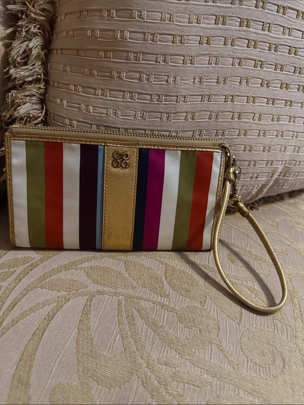 Vintage Coach Julia Legacy Stripe Satin Wristlet Wallet preloved